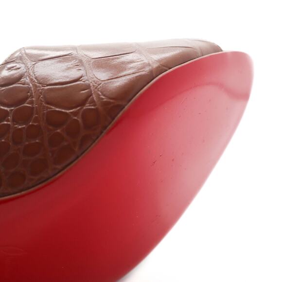 Christian Louboutin East 55 Croc Embossed Leather Heeled Slides Size 37.5 - Picture 8 of 8